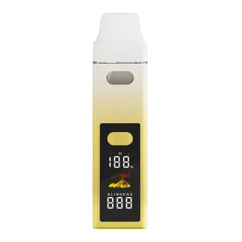 Close-up of D56 digital screen showing puffs battery and voltage